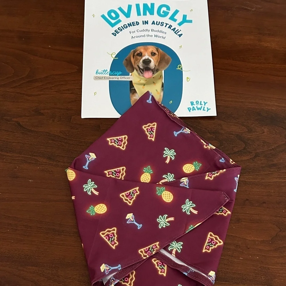 Buttercup Dog Bandana - Burgundy with Tropical Print - BRAND NEW